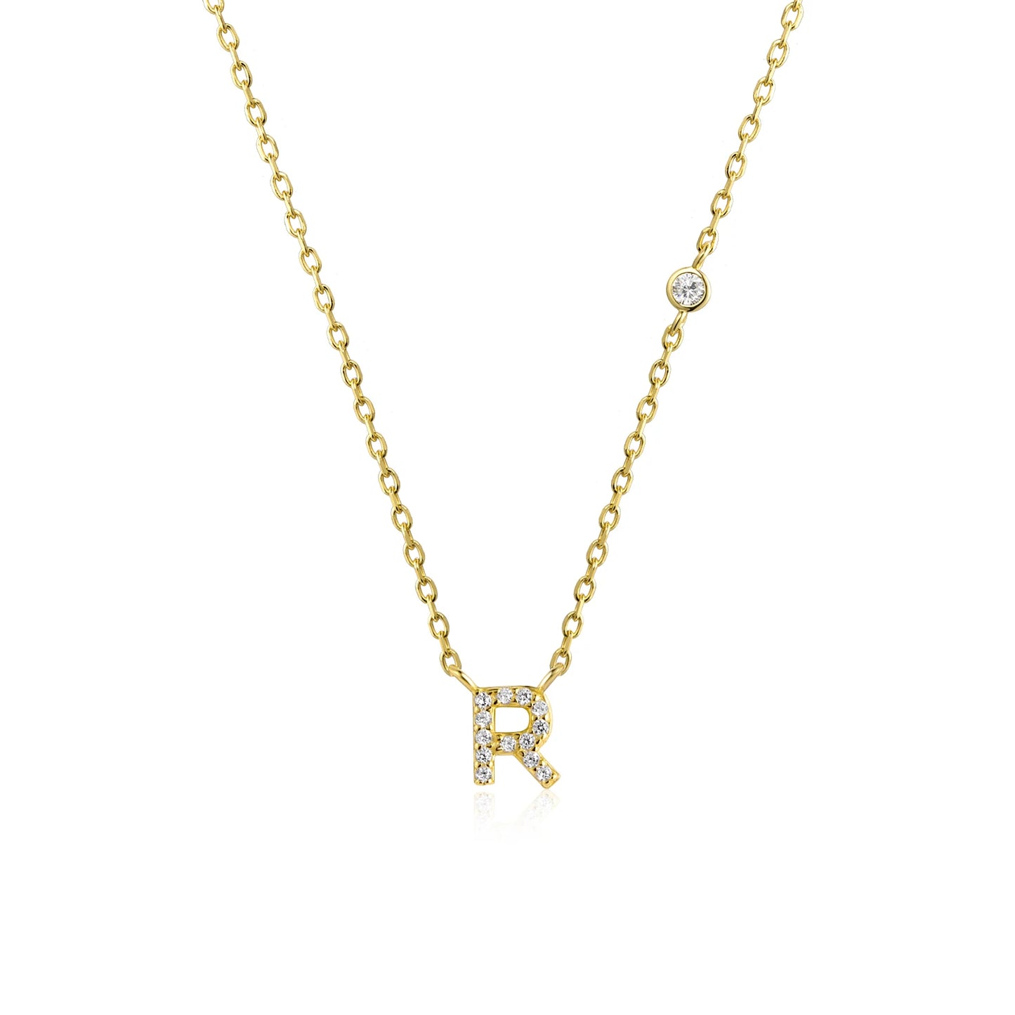 18K Gold Plated Sterling Silver Alphabet Monogram Pendant Necklace