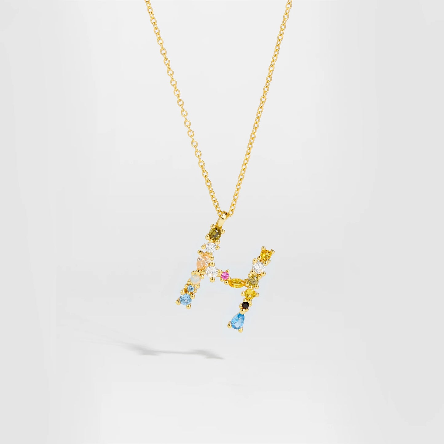 18K Gold Plated Sterling Silver Opals Letter Pendant