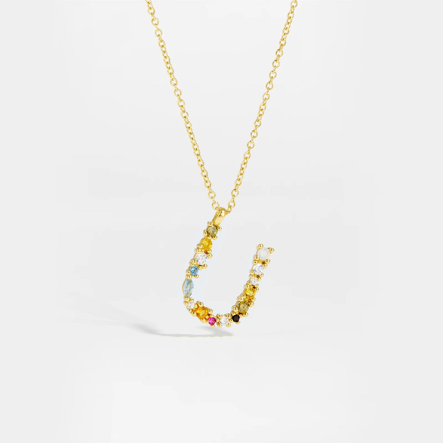 18K Gold Plated Sterling Silver Opals Letter Pendant