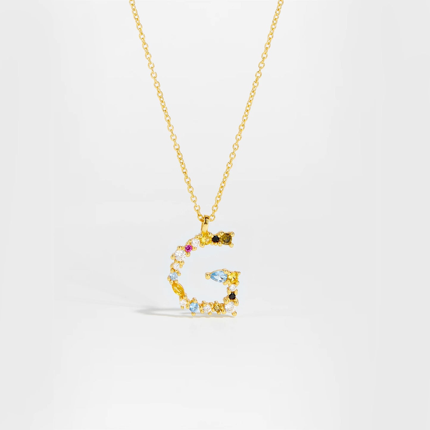 18K Gold Plated Sterling Silver Opals Letter Pendant
