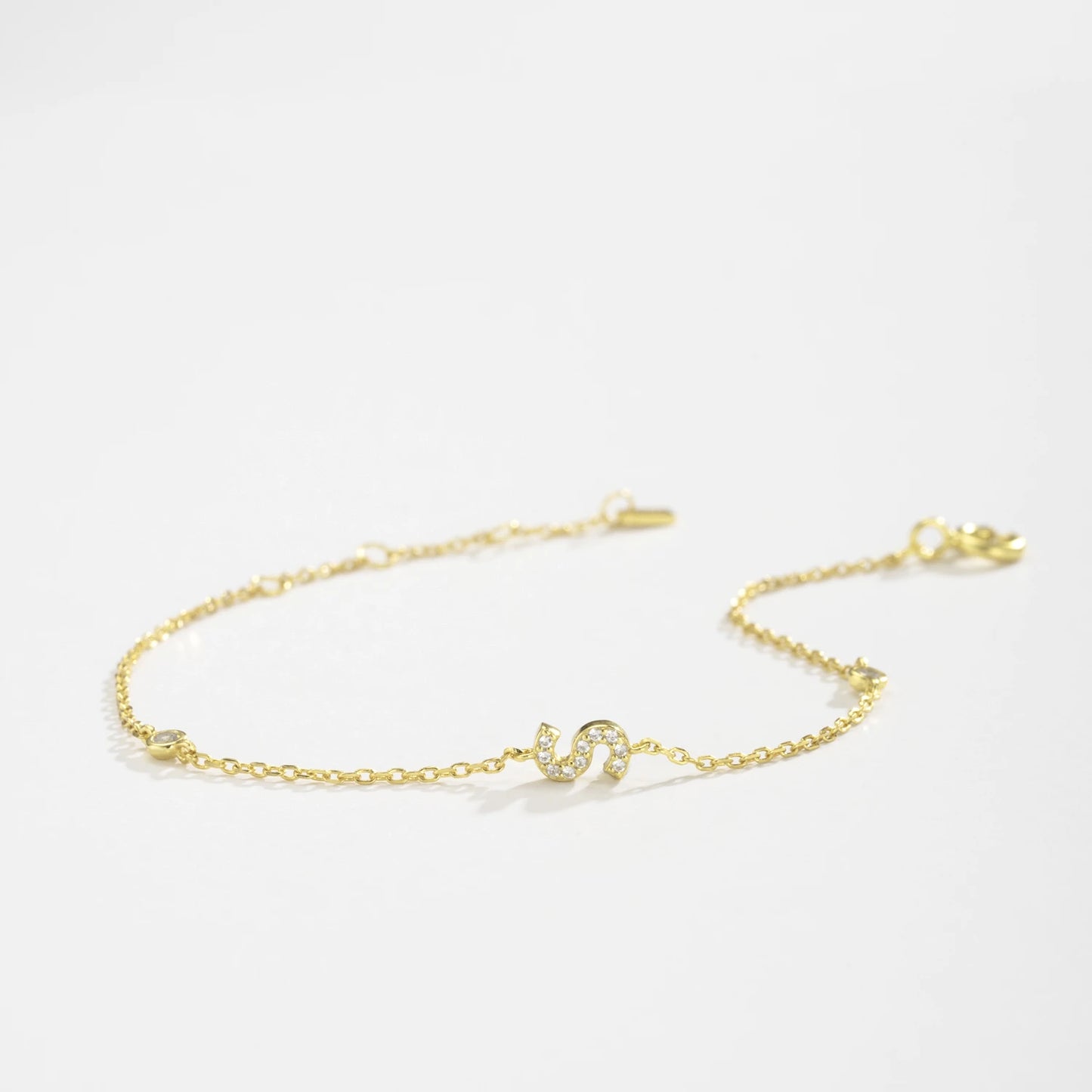 18k Gold Plated Sterling Silver Alphabet Monogram Bracelet CZ