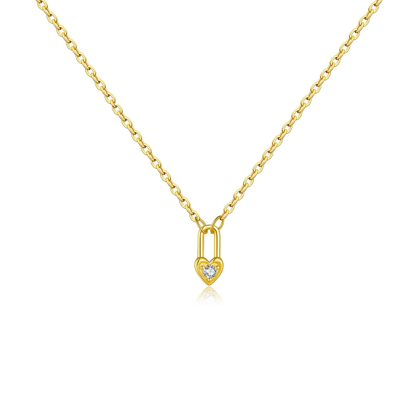 Sterling Silver Square Heart Padlock Necklace