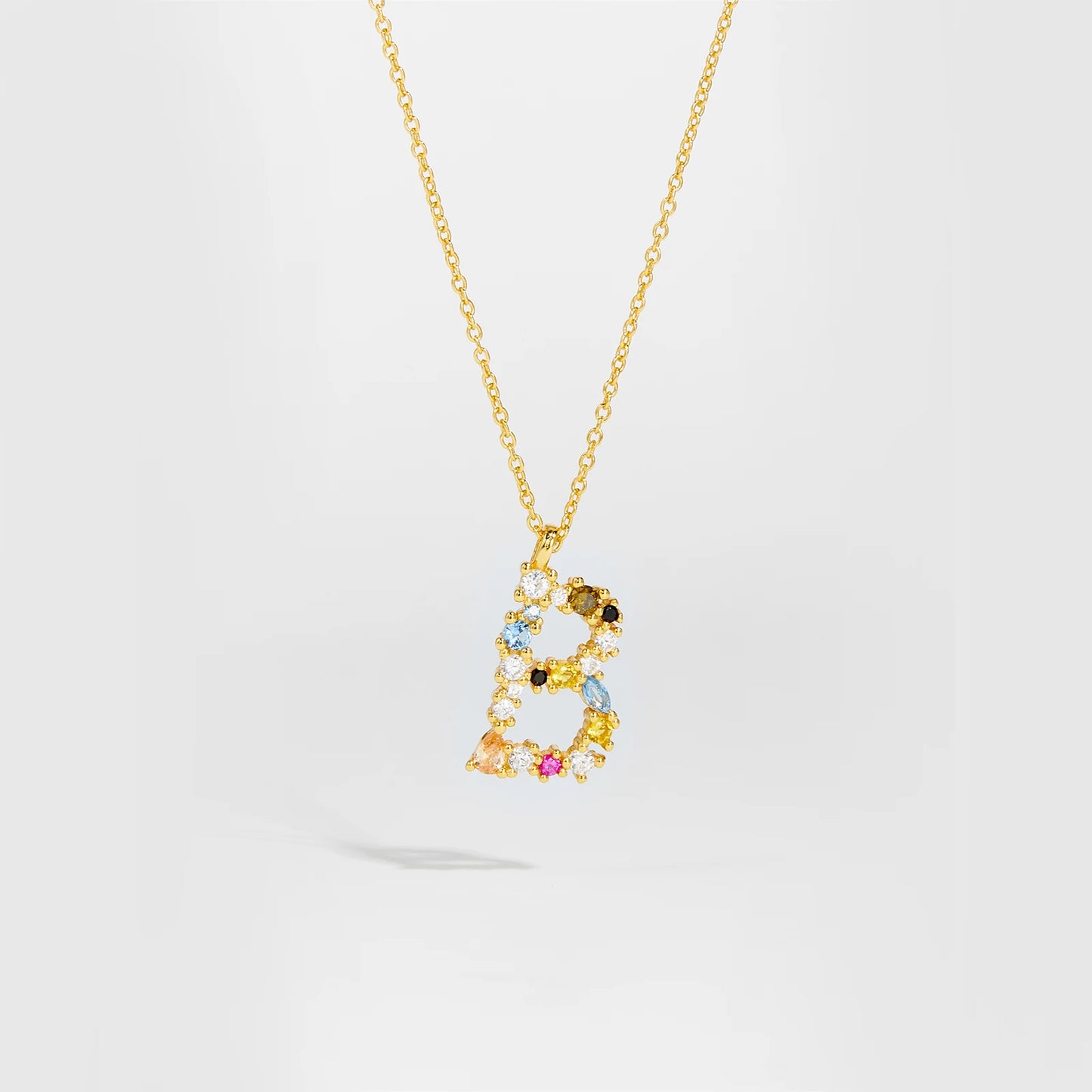 18K Gold Plated Sterling Silver Opals Letter Pendant