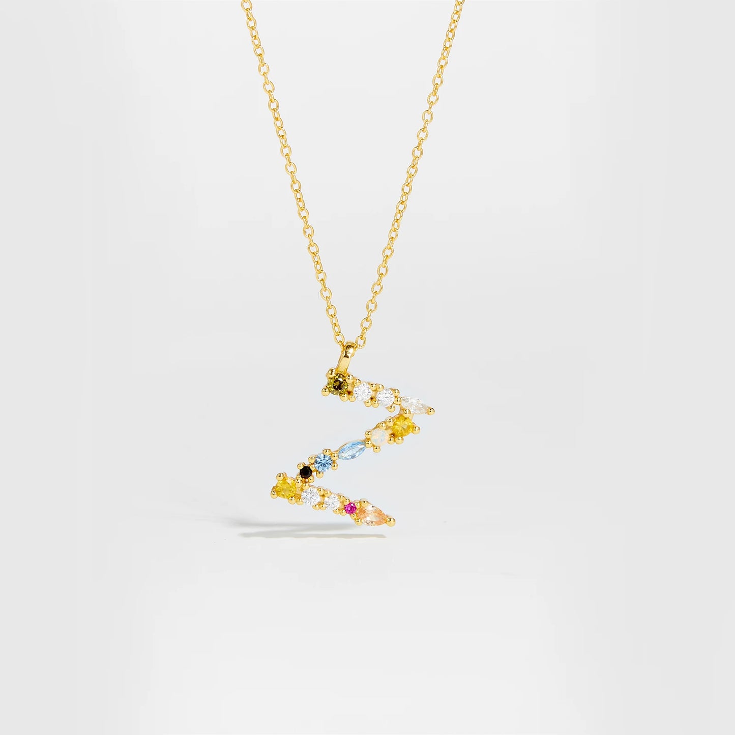 18K Gold Plated Sterling Silver Opals Letter Pendant